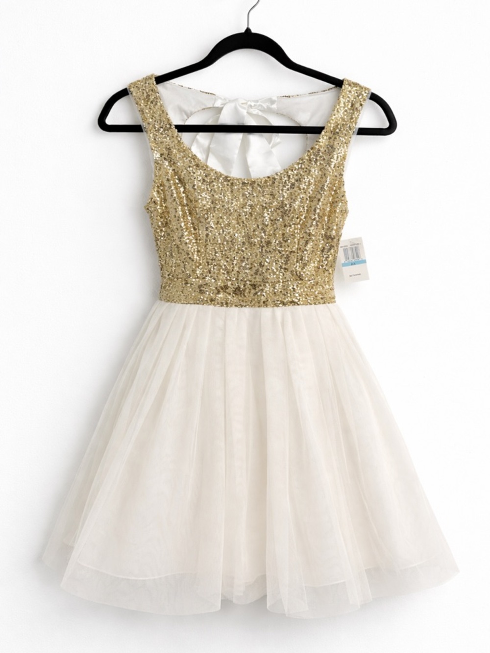 B Darlin Tulle Gold Sequin-Embellished Fit
& Flare Dress